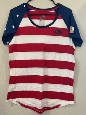 The North Face Womens Red White Blue Flag RU/ 14 Short Sleeve T Shirt Size XL